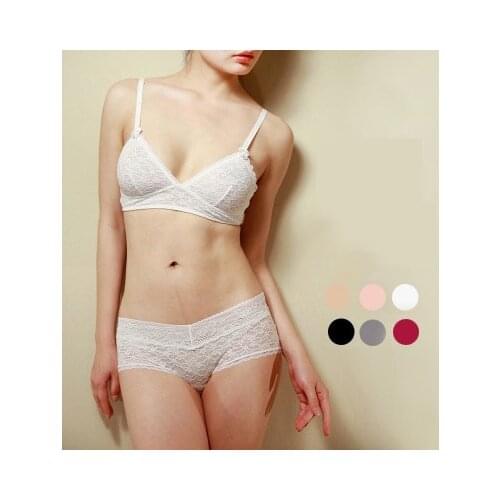 Ultra-thin wireless triangle lace cup sexy bikini bra set white grey wireless underwear