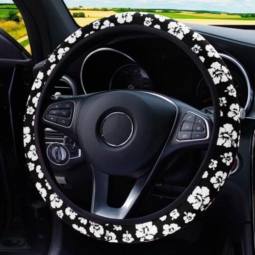 Universal Cute Floral Print Steering Wheel Without Inner Ring Elastic Steering Covers For Women Car Interior Decoration