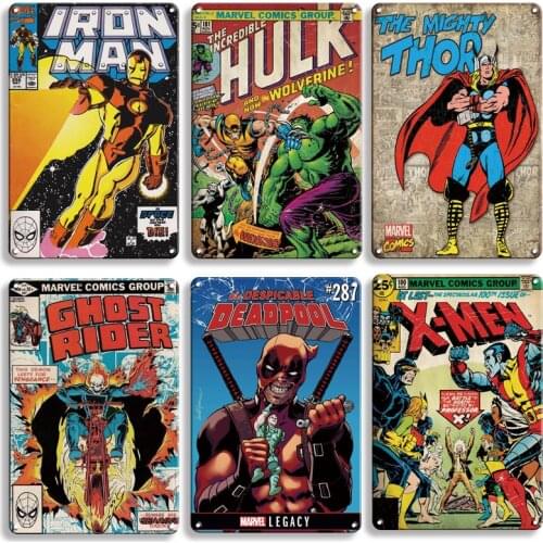 Vintage Deadpool Metal Plaque Tin Sign Ghost Rider Metal Poster Decorative Signs Man Cave Home Wall Decor Cartoon Plates