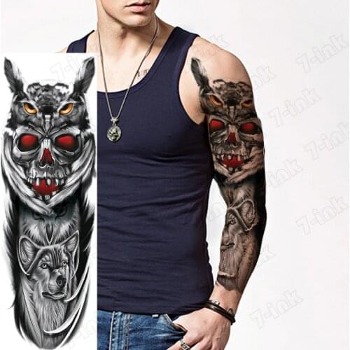 Waterproof Temporary Tattoo Sticker Full Arm Large skull animal owl Wolf Tatoo Stickers Flash Fake Tattoos for Men Women