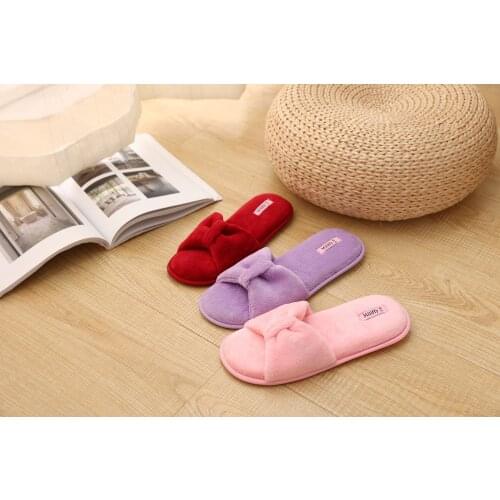 New Ladies Spring And Autumn Pink Purple Brown Red Open-toed Bow Home Slippers Kawaii Slippers