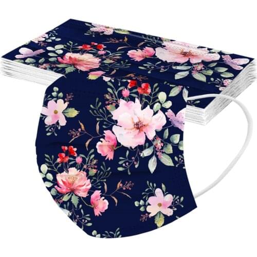 10pcs Flower Printing Adult Disposable Christmas 3 Layer Earring mascarilla Monder Scarf Halloween Cosplay MasK