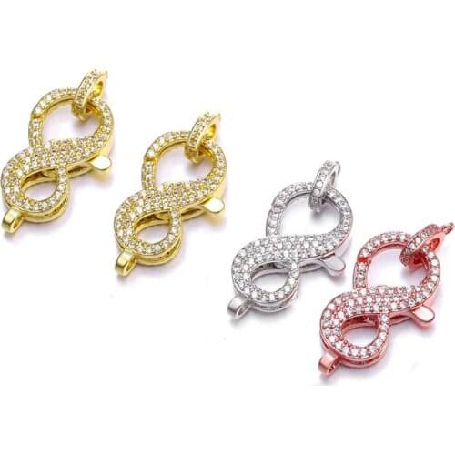 Womens 2 pcs 16x27mm "8" Shape CZ Micro Pave Heart Hook Lobster Clasp Cubic Zircon