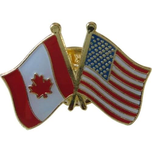 American Flag and Canada Flag Cross Friendly Lapel Pins Painted with Epoxy Surface and 1pcs Butterfly Button