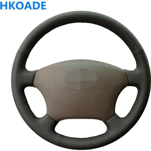 DIY Hand-stitched Black Soft Artificial Leather Car Accessories Steering Wheel Cover For Toyota Land Cruiser Prado 120