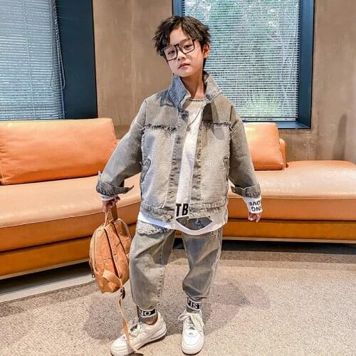 Jean Spring Autumn Childrens Clothes Baby Boys Coat + Pants 2pcs/Set Kids School Beach Costume Teenage Clothing High Quality