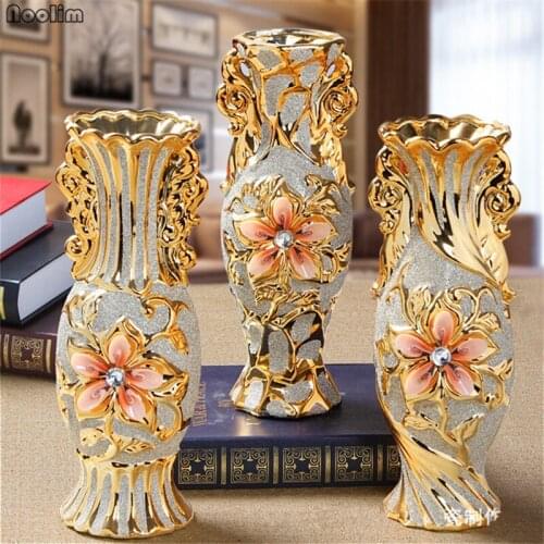 Europe Gold Plated Frost Porcelain Vase Vintage Advanced Ceramic Flower Vase for Room Study Hallway Home Wedding Decor