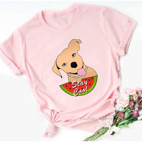 Stay Cool Watermelon Dog Graphic Print Tshirt WomenS Clothing Funnty T Shirt Femme Harajuku Kawaii Clothes Summer Tops T-Shirt