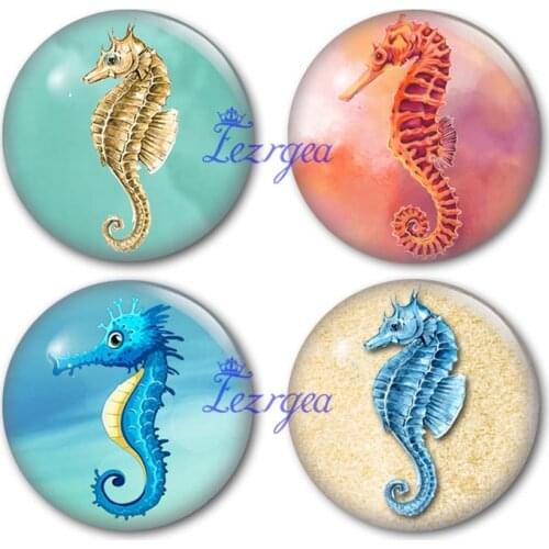 Hippocampus round Glass Cabochon, sea horse Photo Cameo Cabochon Setting Supplies for Jewelry Accessories