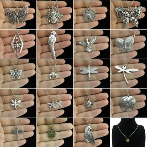 GLOWCAT Q4A25 18inch Bronze Dragon Butterfly Dragonfly And Owl Ladybird Animal Pendant Dangle Collar Necklaces Gift Jewelry
