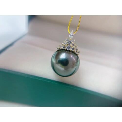 HENGSHENG Teachers' Day Special High-End Boutique 18k Gold,12mm Round Sea Water Peacock Green Ice Queen Pendant