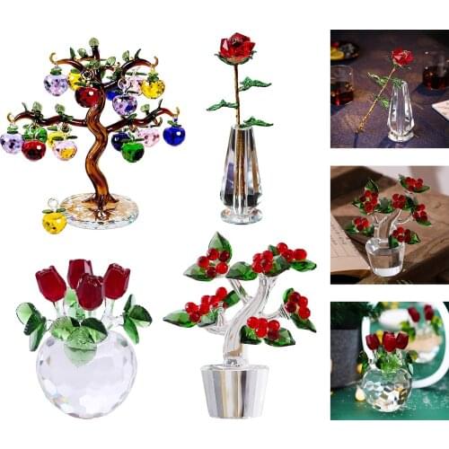 Crystal Ornaments Simulation Flower Rose Statue Sculpture Office Home Decoration Crystal Floral Decor Hotel Desktop Ornament