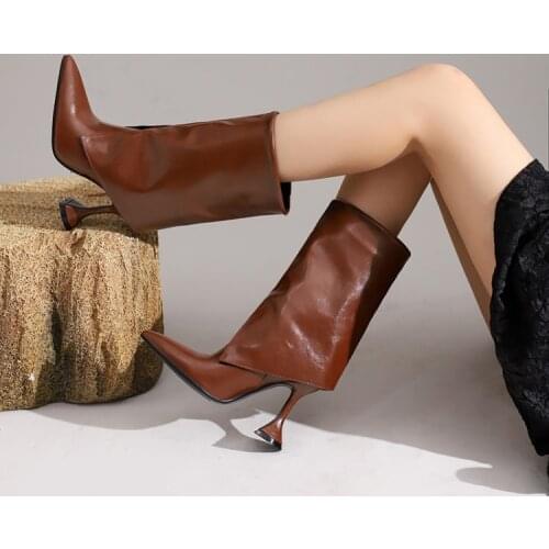 Western Cowboy Boots Female Tip v mouth Tall Heel versatile Boots Female 2021 New vintage Show Thin Knight Boots