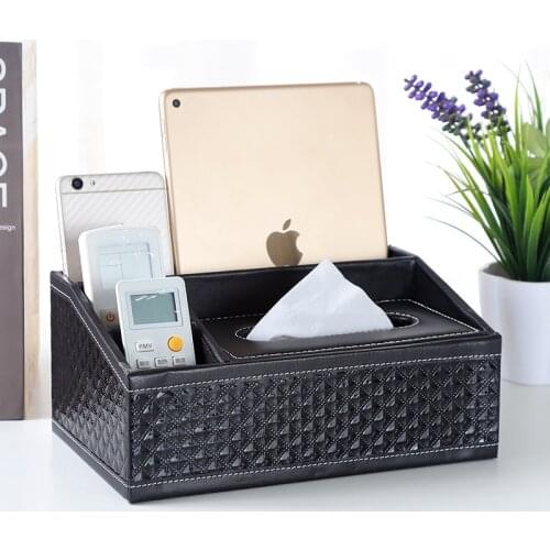 Creative Home Supplies Multi-functional Tissue Box Desktop Remote Control Organizer Leather Drawer