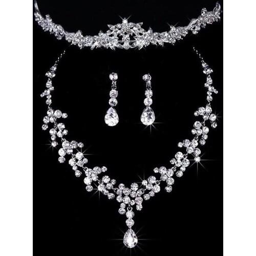 Bridal Wedding Party Jewelry Set Crystal Rhinestone Necklace Earrings Tiara jewelry set for women gift