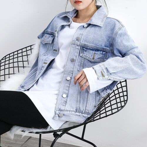 Womens Denim Jacket Blue Casual Jeans Jackets Women Loose Washed Vintage Long Sleeve Spring Autumn Jeans Coats Female Clothing