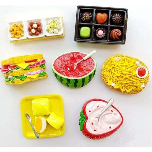 Handmade painted Strawberry Watermelon Fries Chocolate 3D Fridge Magnets Tourism Souvenirs Refrigerator Magnetic Stickers Gift