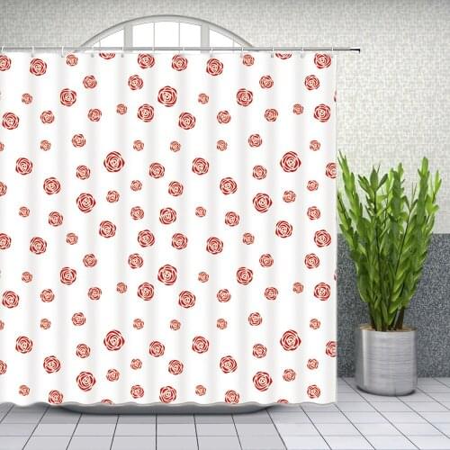 Cartoons Flowers Shower Curtains Red Rose White Background Bathroom Decor Home Bathtub Waterproof Polyester Curtain Set Cheap