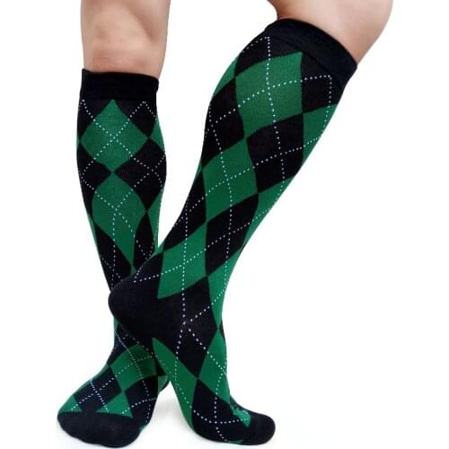 Gentlemen formal dress socks Plaid Knee high Breathable Men Cotton Sock Hose Stocking Sexy Collection Male Sox