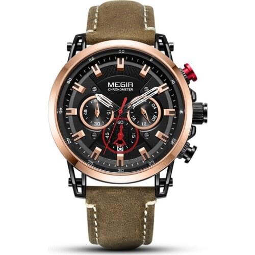 Hot Sale Megir 2085 High Quality Leather Strap Men Chronograph Hollow Watch Luxury Business Quartz Mens Wristwatches Clock