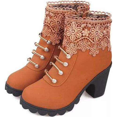 New High Heels Women Platform Boots Rhinestone Boots Lace Up Tassels Ladies Martin Boots Autumn and Winter Boots