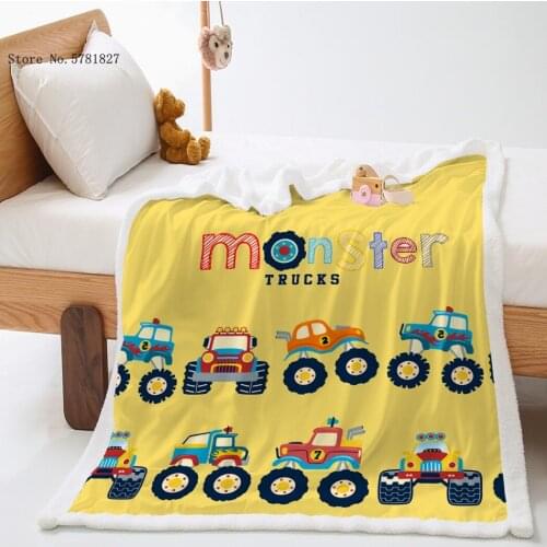 Truck Tractor Sherpa Blanket 3D Print Ambulance Thicken Blanket For Children Kids Throw Blanket Home Textile Weighted Blanket