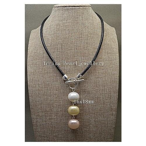 Terisa Pearljewellery Perfect Shell Pearl Stone Beads Real Leather Necklace 18 inches Fashion Ladys Party Wedding Gift