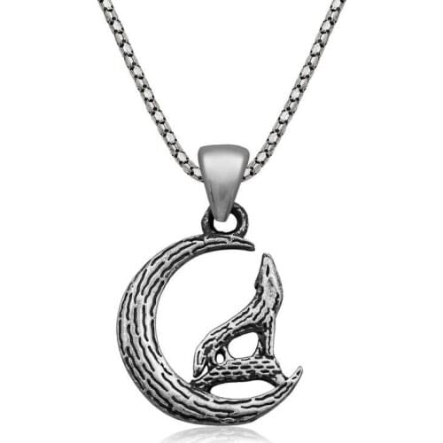 Real Silver 925 Jewelry Silver Gray Wolf Necklace