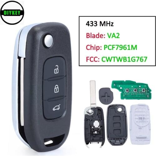 DIYKEY CWTWB1G767 Replacement Remote Flip Key 433MHZ PCF7961M Chip Uncut VA2 for Renault Captur/Megane 3 Symbol Kadjar Kaptur