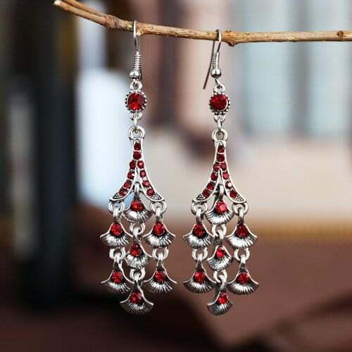 Newest Leaf Tassel Rhinestone Long Earrings European And American Fashion Retro Earrings Ethnic Style Party Jewelry Accessories