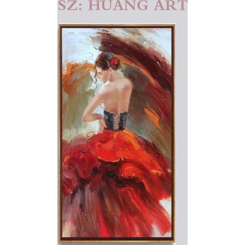 Dancing and sexy girl in red dress hand-painted oil painting with the red dress sexy dancers wall art impression to decorate the
