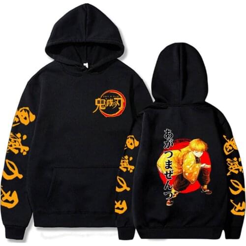 Japanese Anime Demon Slayer Agatsuma Zenitsu Hooded Sweatshirt Men/Women Harajuku Fashion Manga Pullovers Tops Oversize Hoodies
