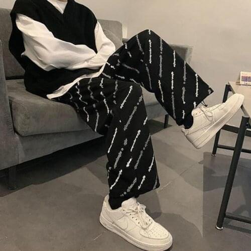 Streetwear Wide Pants Men Harajuku Casual Sport Sweatpants Joggers Skateboard Pants Black Gary Letter Ankle Length Trousers