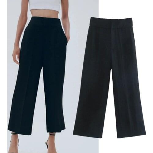 Jenny&Dave Mujer Ankle Length Trousers High Waist Wide Leg Pants Women England Style Fashion Simple Solid Loose Pantalones Women