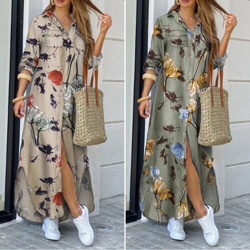 ZANZEA Dresses For Women Party Shirt Dress 2021 Vintage Ladies Maxi Vestido De Mujer Autumn Casual Plaid Robe Femme Plus Size