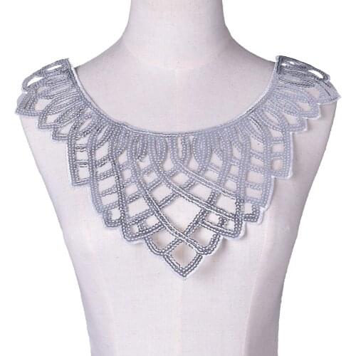 Gold Silver Neckline Collar Embroidery Applique DIY Trims Iron On Wedding Dress Supplies Scrapbooking