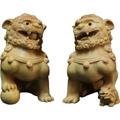 2pcs/set The Ancient Chinese wood kirin statue sculpture art Town House Kylin Stone lion Kirin