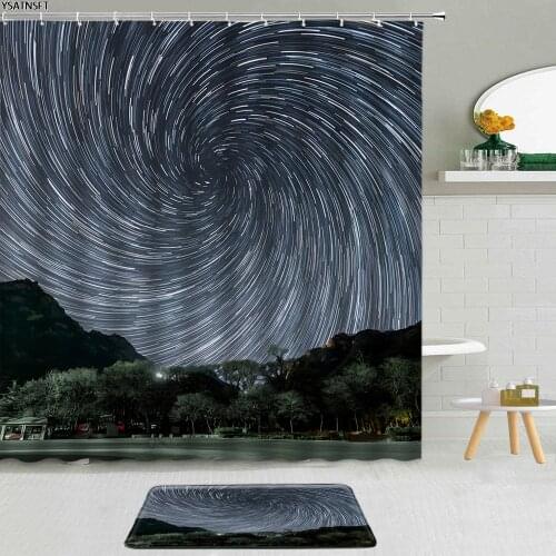 2Pcs Fantasy Starry Sky Shower Curtain Forest Stone Galaxy Night Universe Scenery Bathroom Non-Slip Bath Mat Curtains Decor Set