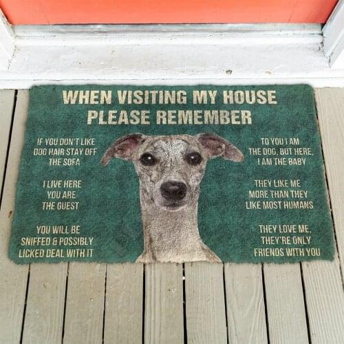 3D Please Remember Whippet Dogs House Rules Doormat Non Slip Door Floor Mats Decor Porch Doormat
