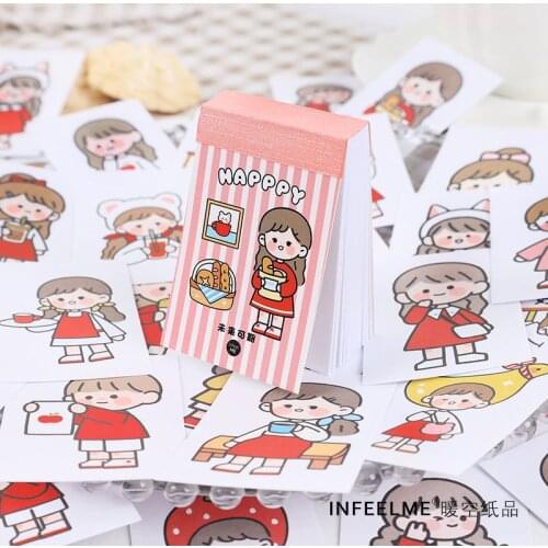 50 Sheets Lovely Girl Series Cute Sticker Book Scrapbooking Journal Decoration Kawaii Japanese Cartoon Sticker Aesthetic