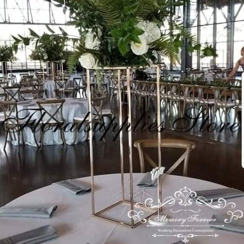 6PCS Rectangular Flower Vase Floral Display Rack Wedding Gold Flower Stand Event Party Table Decoration