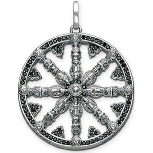 Hollow Black CZ Disc Wheel of Karma Pendants Fit Chain Necklaces, Fashion Thomas Style DIY Disk Pendant Ts Jewelry for Women Men
