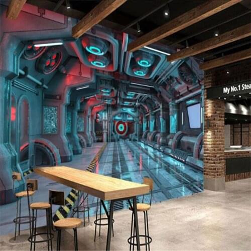 Beibehang Custom wallpaper 3D stereoscopic cosmic space capsule spacecraft restaurant mural backdrop decoration