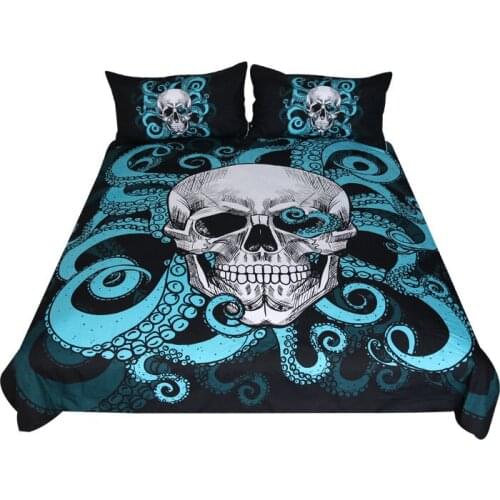 Free shipping cartoon octopus skeleton skull bedding set 1pc duvet cover&2pcs pillow cases home textile