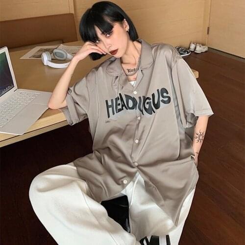 Blouses Women Vintage Hip Hop Korean Style Oversize Shirts 90s Aesthetic Casual Short Sleeve Summer Harajuku Streetwear