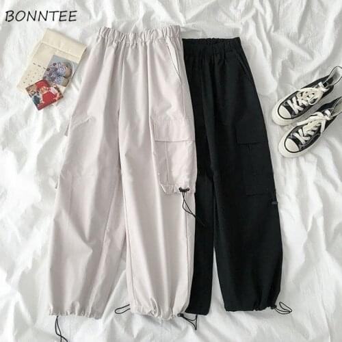 Cargo Pants Women Solid Safari Style Pockets Spring College Fashion Trousers Streetwear Ankle-length Unisex Workout Leisure Chic