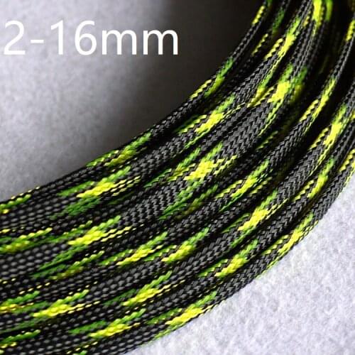 Black UV Yellow PET Braided Wire Sleeve 3 4 6 8 10 12 16mm Tight High Density Insulated Cable Protect Expandable Sheath Colorful