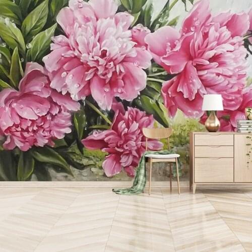 Custom Photo Hand Painted Pink Peony Flowers Decoration Wall Mural Living Room Bedroom Waterproof Canvas Oil Painting Wallpaper