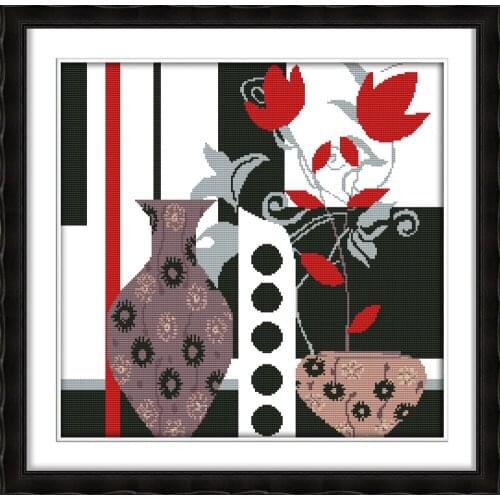 Joy Sunday Abstraction Vase Chinese Cross Stitch Kits Ecological Cotton Stamped Printed 14 11CT DIY Wedding Decoration For Home