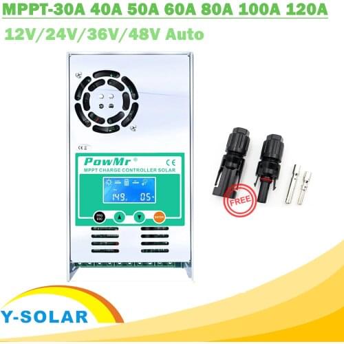 MPPT 120A 80A 60A 40A Solar Charge Controller Backlight LCD Solar Regulator 12V 24V 36V 48V Auto for Acid and Lithium Connector